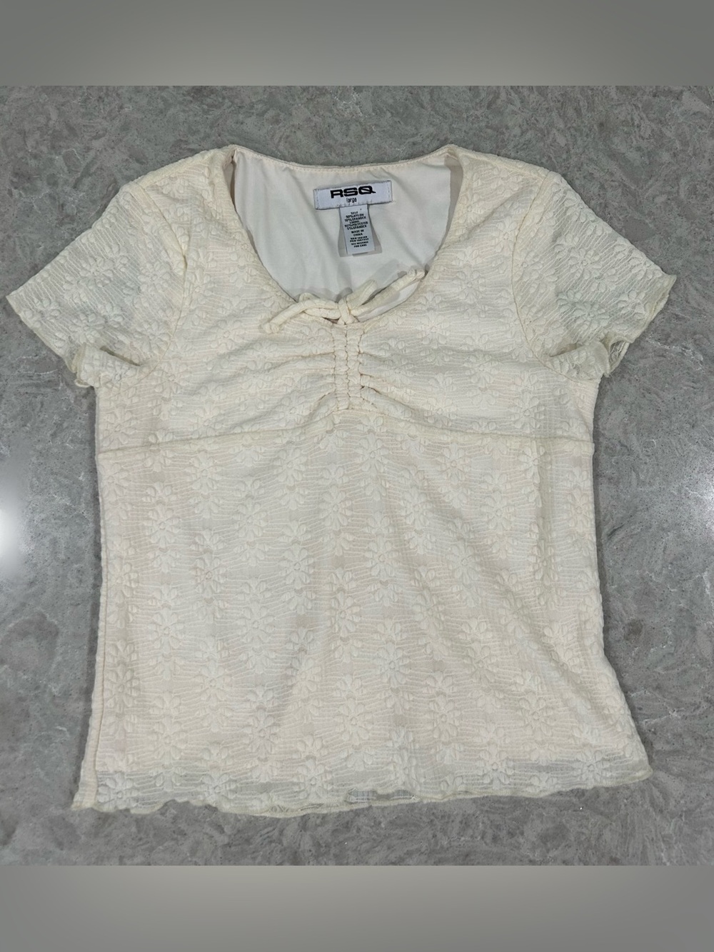 RSQ Girls size L Cream Lace Floral Short Sleeve Top Like New